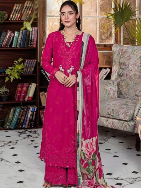 Adaptable Pink Chikankari Embroidered Cambric Cotton Suit Set From Johra Tex Salwar Kameez