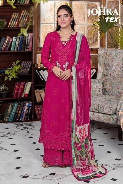 Adaptable Pink Chikankari Embroidered Cambric Cotton Suit Set From Johra Tex Pakistani Suits Wholesale