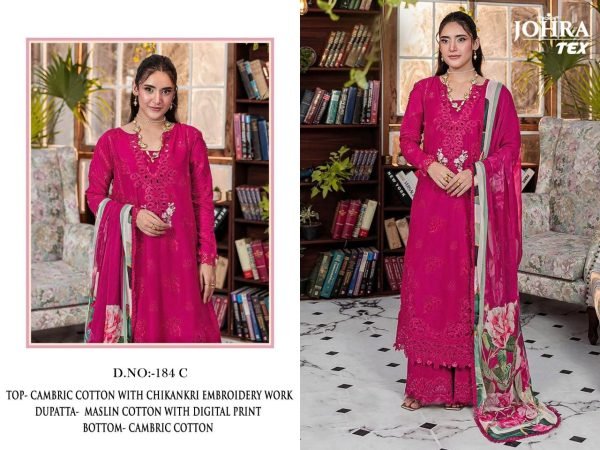 Adaptable Pink Chikankari Embroidered Cambric Cotton Suit Set From Johra Tex Pakistani Suits Wholesale