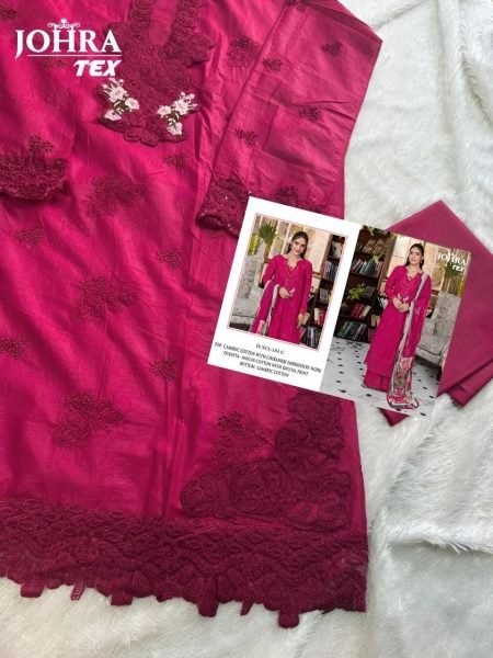 Adaptable Pink Chikankari Embroidered Cambric Cotton Suit Set From Johra Tex Pakistani Suits Wholesale
