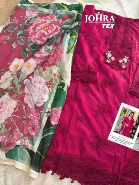 Adaptable Pink Chikankari Embroidered Cambric Cotton Suit Set From Johra Tex Pakistani Suits Wholesale