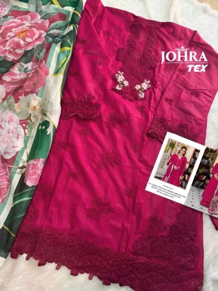 Adaptable Pink Chikankari Embroidered Cambric Cotton Suit Set From Johra Tex Pakistani Suits Wholesale