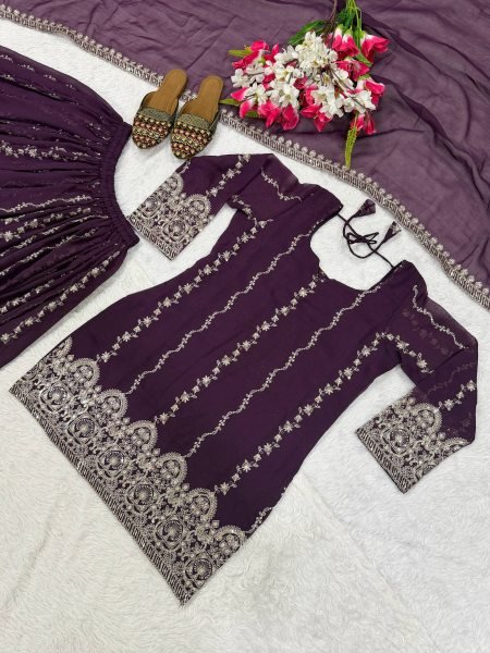 Adaptable Purple Heavy Crunchy Silk Sharara Suit Set for Women Ready To Wear Collection