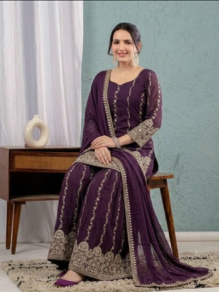 Adaptable Purple Heavy Crunchy Silk Sharara Suit Set for Women Ready To Wear Collection