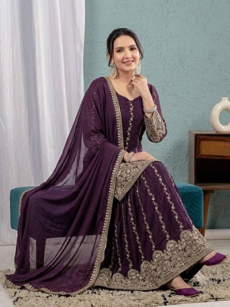 Adaptable Purple Heavy Crunchy Silk Sharara Suit Set for Women Ready To Wear Collection