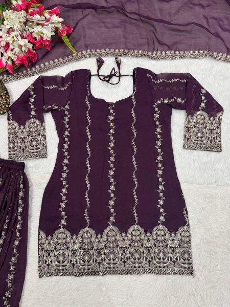 Adaptable Purple Heavy Crunchy Silk Sharara Suit Set for Women Ready To Wear Collection