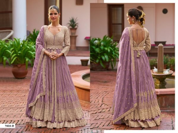 Adaptable Purple Semi Stitched Chinon Suit with Heavy Embroidery Work Anarakali Gown Wholesale