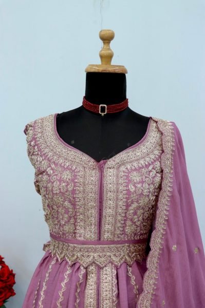 Adaptable Purple Semi Stitched Chinon Suit with Heavy Embroidery Work Anarakali Gown Wholesale