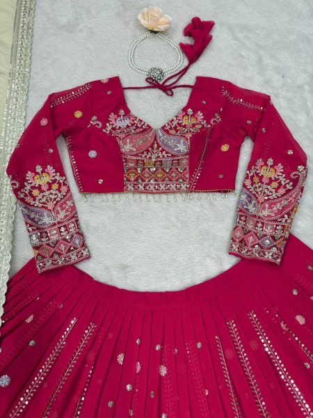 Adaptable Rani Pink Fancy Sequence Embroidery Lehenga with Canvas Patta Bridal Lehenga Choli