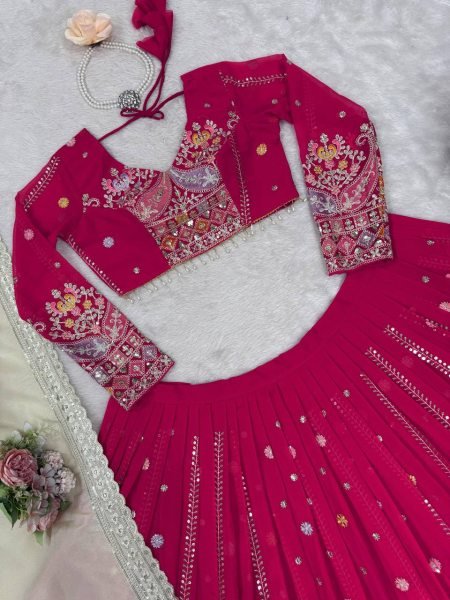 Adaptable Rani Pink Fancy Sequence Embroidery Lehenga with Canvas Patta Bridal Lehenga Choli