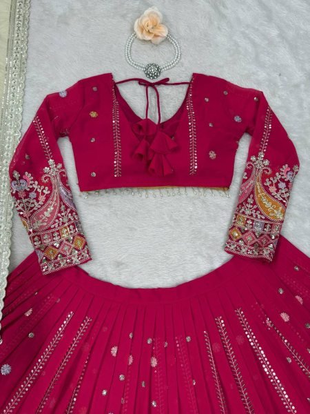 Adaptable Rani Pink Fancy Sequence Embroidery Lehenga with Canvas Patta Bridal Lehenga Choli