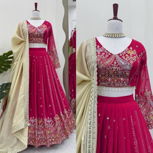 Adaptable Rani Pink Fancy Sequence Embroidery Lehenga with Canvas Patta Bridal Lehenga Choli
