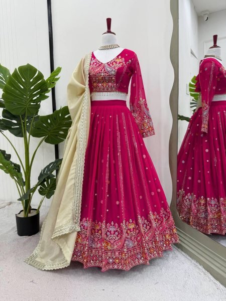 Adaptable Rani Pink Fancy Sequence Embroidery Lehenga with Canvas Patta Bridal Lehenga Choli