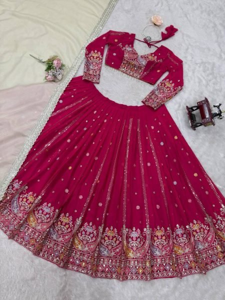 Adaptable Rani Pink Fancy Sequence Embroidery Lehenga with Canvas Patta Bridal Lehenga Choli