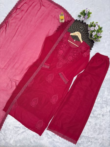 Adaptable Rani Pink Fox Blooming Georgette Palazzo Suit Set for Women at Wholesale Rate Ready To Wear Collection