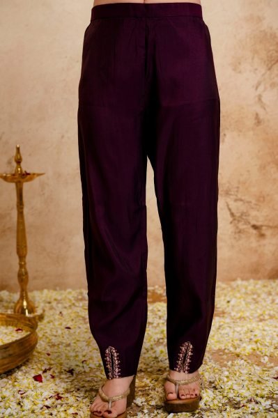 Adaptable Wine Hand Embroidered Straight Kurta with Trousers And Organza Stole  Straight Cut Long Kurtis