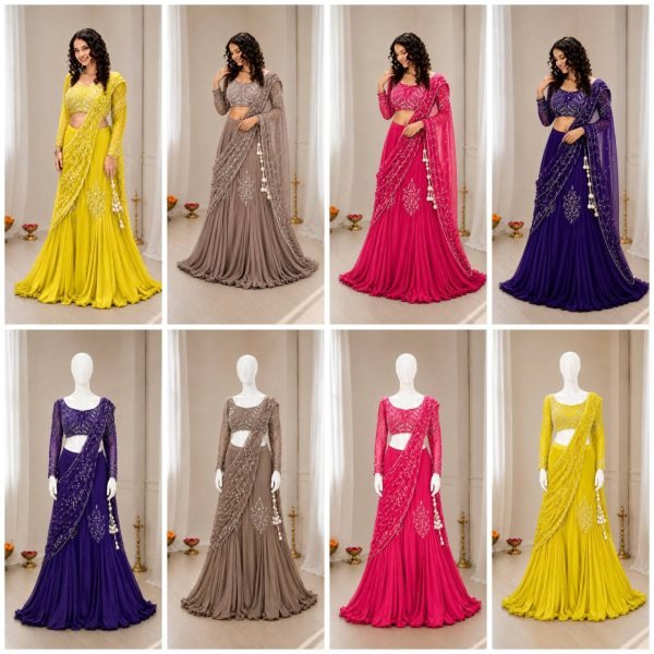 Adaptable Yellow Lehenga Saree with Attached Pallu for Wedding and Festive Functions Ready To Wear Saree 