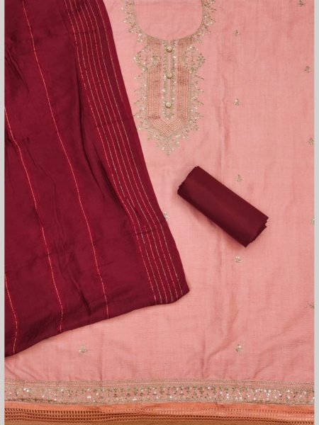 Adorable Heavy rayon Pink Color Dress Material with A Durable Heavy Cotton Bottom And Dupatta  Color Set Matching Dress Material Wholesale