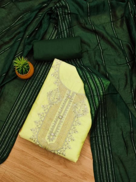 Adorable Heavy rayon Yellow Color Dress Material with A Durable Heavy Cotton Bottom And Dupatta  Color Set Matching Dress Material Wholesale