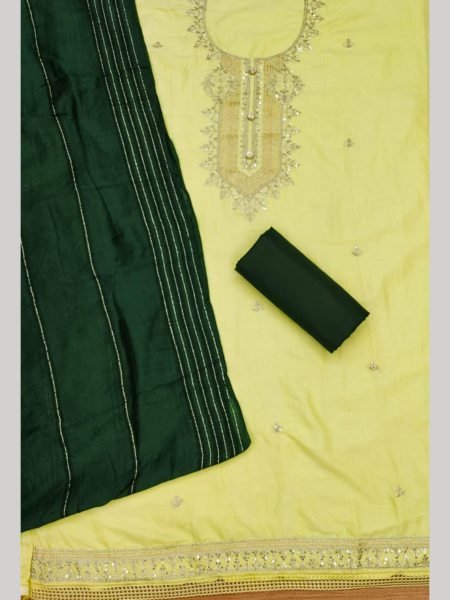 Adorable Heavy rayon Yellow Color Dress Material with A Durable Heavy Cotton Bottom And Dupatta  Color Set Matching Dress Material Wholesale