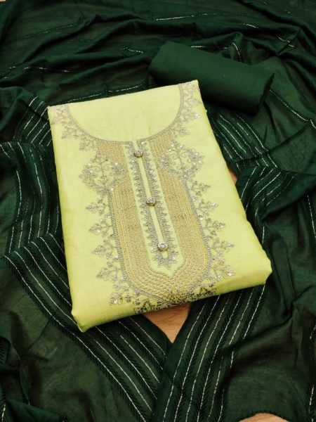 Adorable Heavy rayon Yellow Color Dress Material with A Durable Heavy Cotton Bottom And Dupatta  Color Set Matching Dress Material Wholesale