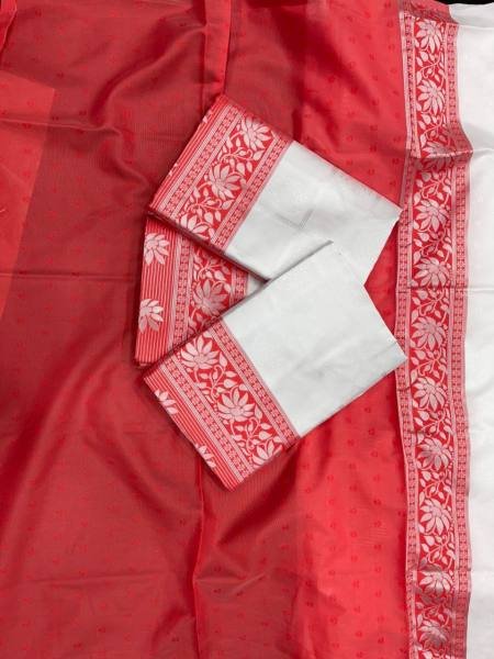 Affordable White Lichi Silk Saree with Rich Pallu And Contrast Blouse  South Indian Saree 