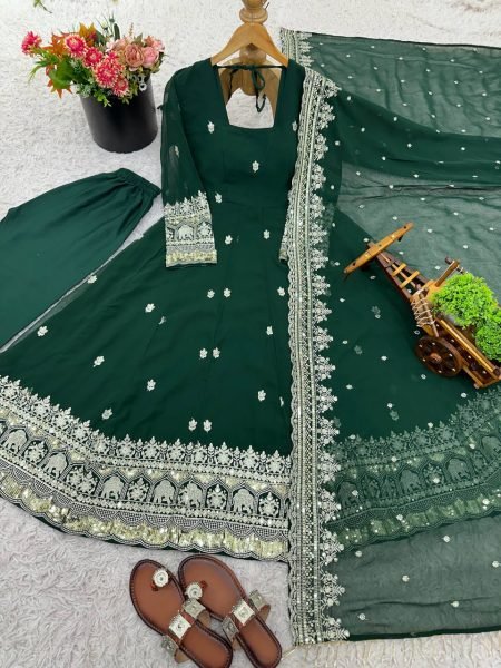 Adorned Fully Stitched Georgette Gown with 4 Meter Flair and Sequence Dupatta Perfect for Reception Look Anarkali Kurtis 