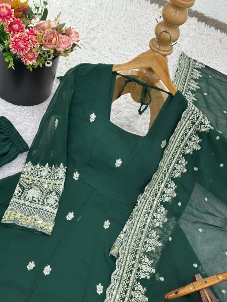 Adorned Fully Stitched Georgette Gown with 4 Meter Flair and Sequence Dupatta Perfect for Reception Look Anarkali Kurtis 