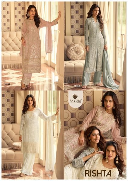 Adorned White Georgette Free Size with Embroidery Work From Sayuri Catalog Designer Plazzo Salwar Suits Wholesale