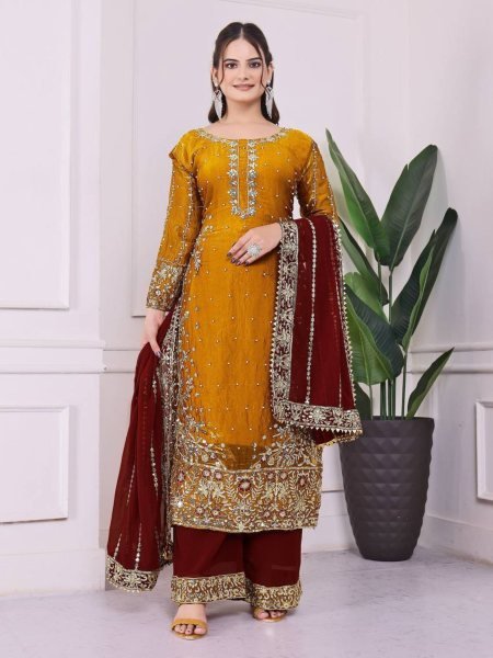 Adorned Yellow Salwar Suit With Dupatta in Fendy Silk With Sequence Embroidery Work