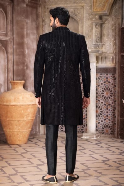 Advanced Black Latest Indo Western Jacket Set for Men Wedding Fashion Kurta Pajama Wholesale