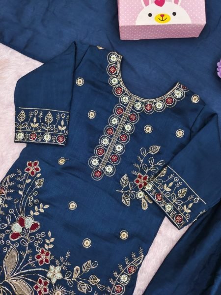 Advanced Blue Girls Vichitra Suit Patiala Set with Heavy Embroidery and Bhungali Work Girls Wear