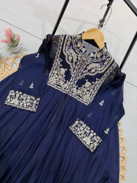 Advanced Blue Party Wear Rangoli Indo Western Lehenga Skirt and Shrug Set  Ready To Wear Collection