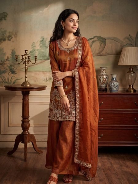 Advanced Brown Boutique Quality Readymade Salwar Suit for Wedding and Festive Wear Salwar Kameez