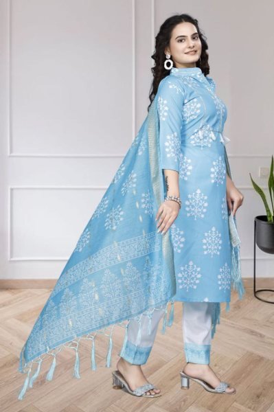 Advanced Cotton Kurta Set   Digital Print   Zari Border Dupatta 3 Piece Kurti Set