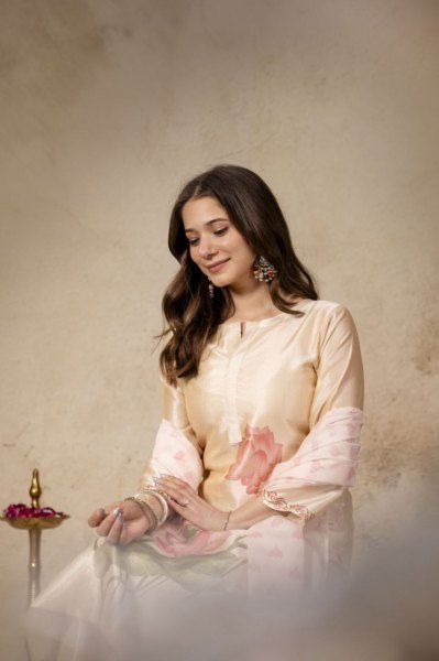 Advanced Cream Soft Aasam Suit Set with Printed Dupatta for Women  Straight Cut Long Kurtis