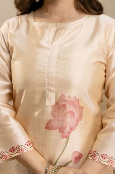 Advanced Cream Soft Aasam Suit Set with Printed Dupatta for Women  Straight Cut Long Kurtis