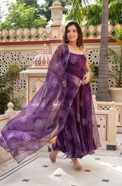 Advanced Deep Purple Fox Georgette Anarkali Palazzo Set in Deep Purple for Festive Wear Anarkali Kurtis 