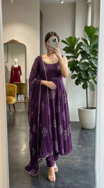 Advanced Deep Purple Fox Georgette Anarkali Palazzo Set in Deep Purple for Festive Wear Anarkali Kurtis 