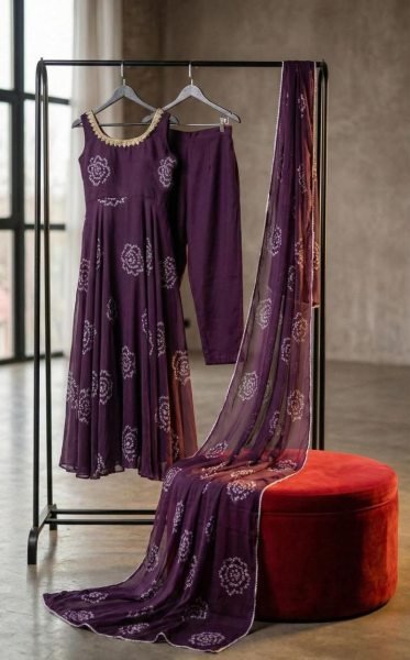 Advanced Deep Purple Fox Georgette Anarkali Palazzo Set in Deep Purple for Festive Wear Anarkali Kurtis 