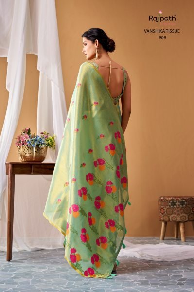 Advanced Green Designer Tissue Silk Saree with Elegant Woven Pattern and Blouse Silk Sarees Wholesale