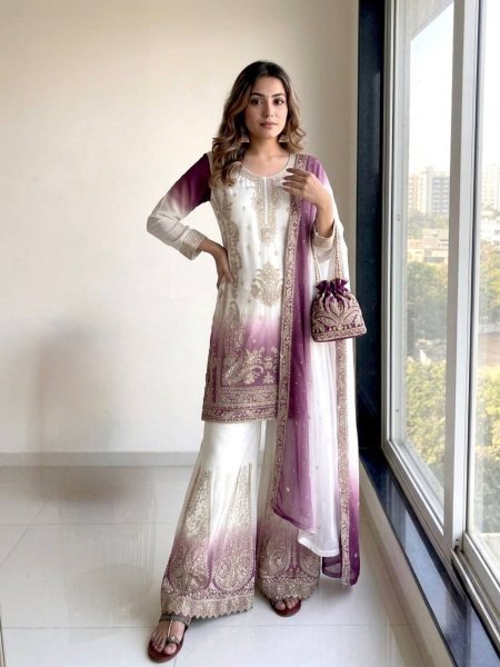 Advanced Lavender Dual Tone Star Georgette Suit Set with Jarkhan Diamond Work 