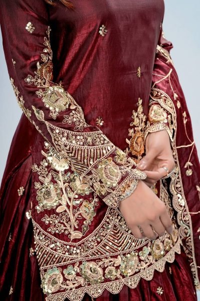 Advanced Maroon Designer Jelly Shimmer Silk Lehenga Set with Embroidered Dupatta Ready To Wear Collection
