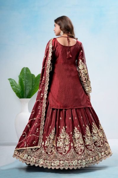 Advanced Maroon Designer Jelly Shimmer Silk Lehenga Set with Embroidered Dupatta Ready To Wear Collection