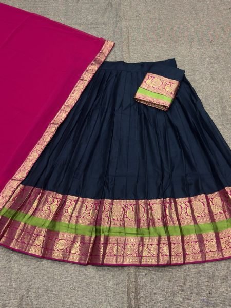 Advanced Pink Black Kanchi Cotton Lehenga Choli with Plain Georgette Lace Border Dupatta Half Saree Lehenga