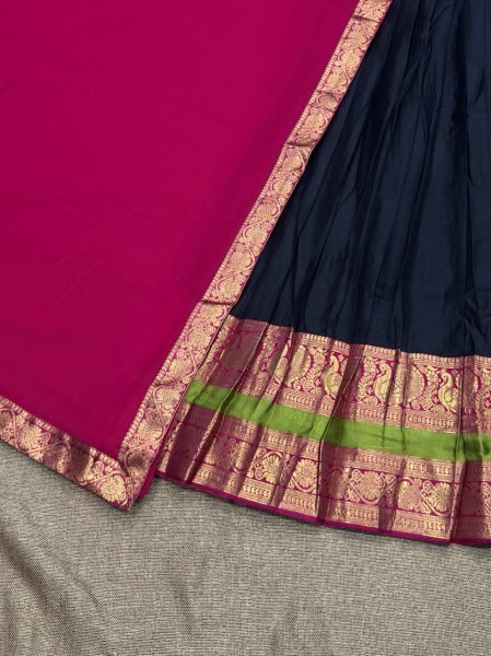 Advanced Pink Black Kanchi Cotton Lehenga Choli with Plain Georgette Lace Border Dupatta Half Saree Lehenga