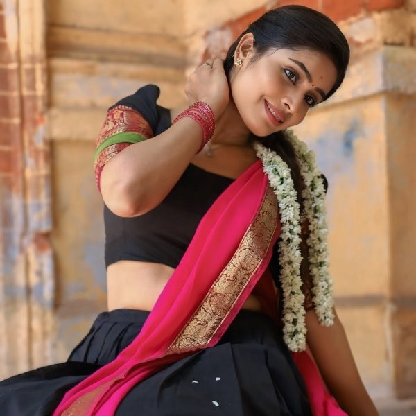 Advanced Pink Black Kanchi Cotton Lehenga Choli with Plain Georgette Lace Border Dupatta Half Saree Lehenga