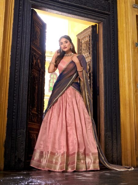 Advanced Pink Dupion Silk Lehenga Choli with Zari Weaving Work For Festival  Lehenga