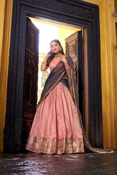 Advanced Pink Dupion Silk Lehenga Choli with Zari Weaving Work For Festival Designer Lehenga Choli