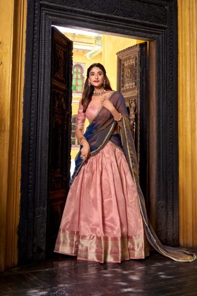 Advanced Pink Dupion Silk Lehenga Choli with Zari Weaving Work For Festival Designer Lehenga Choli